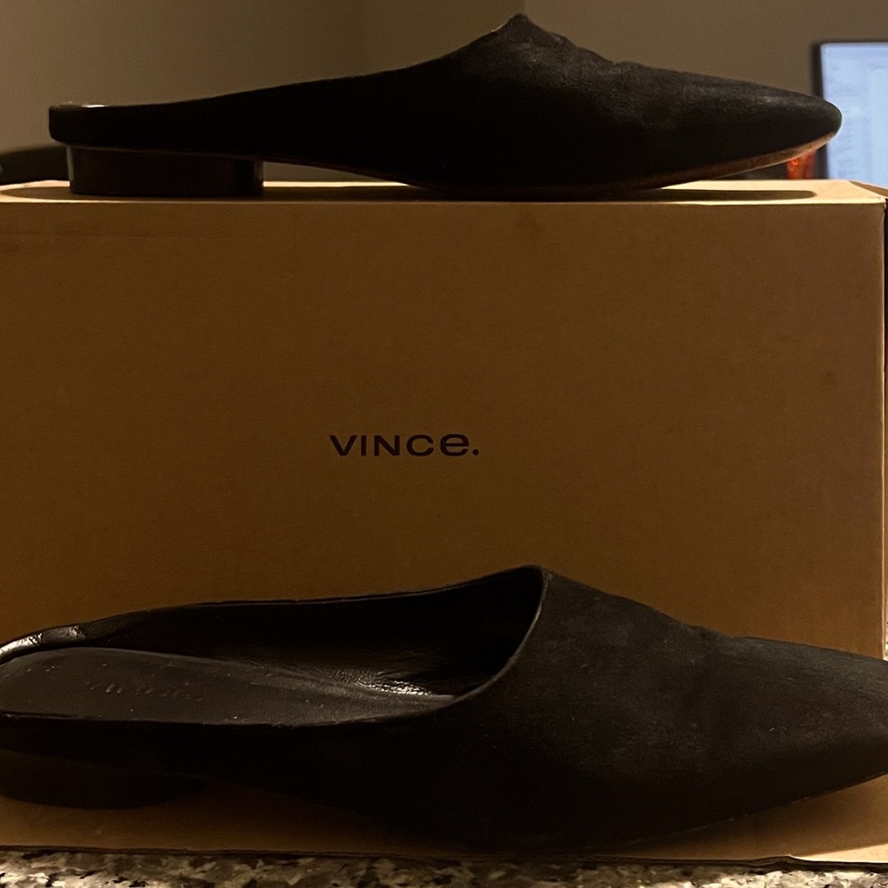 Vince black suede mules. Good condition.